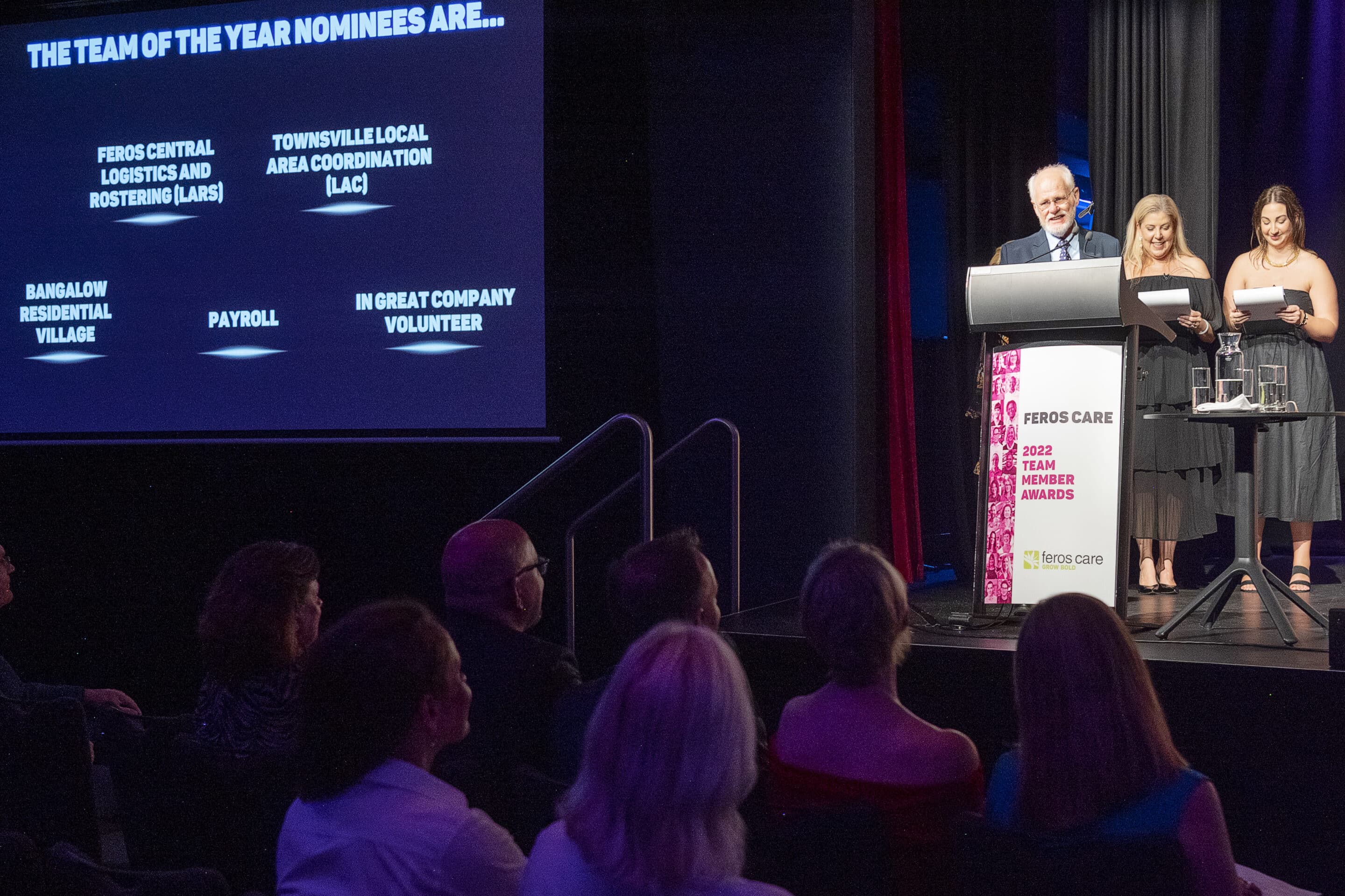 Photo of Feros Care chair announcing the Team of the Year nominees.
