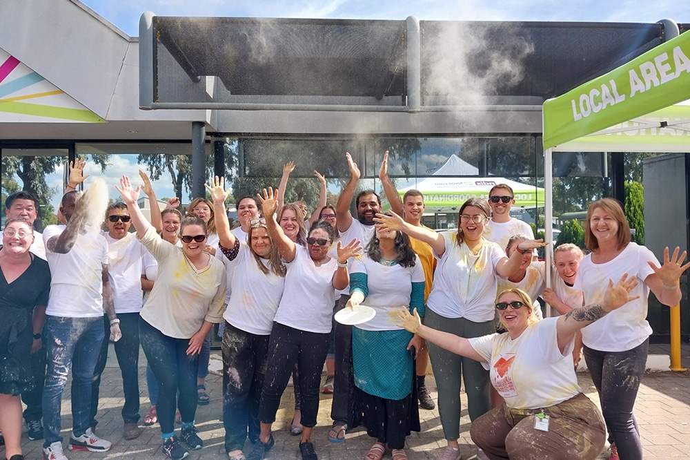 Harmony Week Feros Care team members in South Australia celebrating Harmony Week with Festival of Colour event