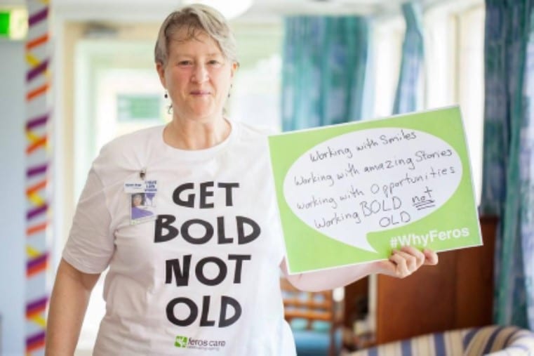 volunteer aged care worker wearing tshirt Get Bold Not old